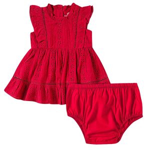Vestido com Calcinha para bebê em laise Vermelho - Tip Top