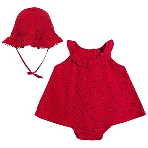 Body Vestido c/ Touquinha para bebê em laise Vermelho - Tip Top