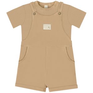 Jardineira c/ Camiseta em Algodão Sustentável Caqui Escuro Nature - Up Baby