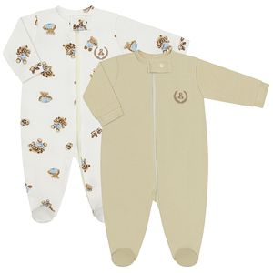 Pack 2 Macacões longos com zíper para bebê em algodão egípcio Teddy - Coquelicot