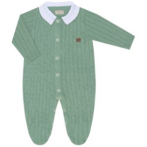 Macacão longo c/ golinha para bebê em tricot Trançado Verde - Mini & Co.