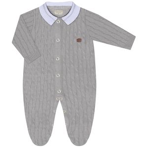 Macacão longo c/ golinha para bebê em tricot Trançado Mescla - Mini & Co.