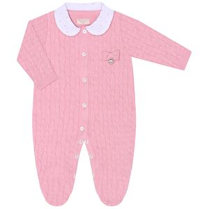 Macacão longo c/ golinha para bebê em tricot Trançado Rosa - Mini & Co.