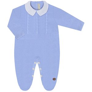Macacão longo c/ golinha para bebê em tricot Trançado Azul - Mini & Co.