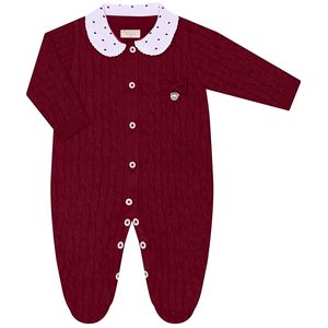 Macacão longo c/ golinha para bebê em tricot Trançado Vermelho - Mini & Co.