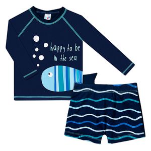 Conjunto de banho Kids Peixinho: Camiseta Surfista + Sunga - Tip Top