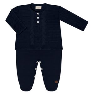 Jardineira c/ Casaco para bebê em tricot Marinho - Mini & Co.