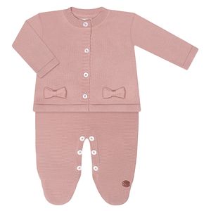 Jardineira c/ Casaco para bebê em tricot Rosa Blush - Mini & Co.