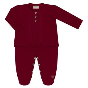 Jardineira c/ Casaco para bebê em tricot Vermelho - Mini & Co.