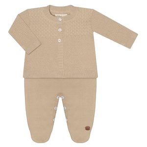 Jardineira c/ Casaco para bebê em tricot Caqui - Mini & Co.