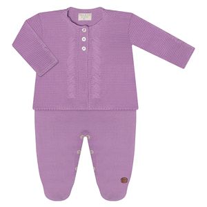 Jardineira c/ Casaco para bebê em tricot Lilás - Mini & Co.