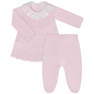 Vestido c/ Calça para bebê em tricot Rosa - Mini & Co.