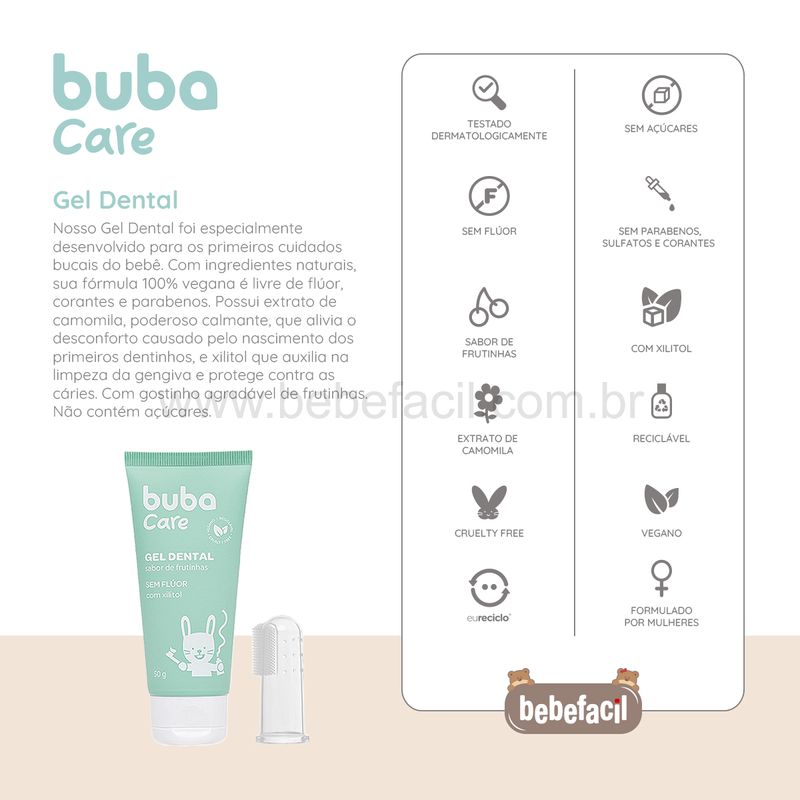 BUBA16563-F-Gel-Dental-sem-Fluor-com-Escova-Massageadora-Buba-Care-50g-0m---Buba