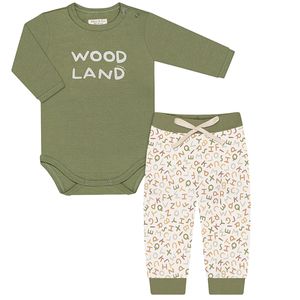 Body longo c/ Calça (Mijão) para bebê em algodão egípcio Woodland - Mini & Co.