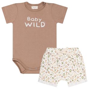 Body curto c/ Short para bebê em algodão egípcio Baby Wild Woodland - Mini & Co.
