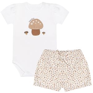 Body curto c/ Short para bebê em algodão egípcio Cogumelo Woodland - Mini & Co.