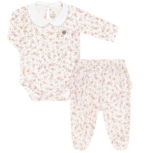 Body longo golinha c/ Calça (Mijão) para bebê em algodão egípcio Ursa Floral - Mini & Co.