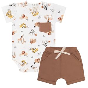 Body curto c/ Short para bebê em algodão egípcio Family Safari - Mini & Co.