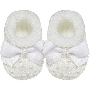 Sapatinho para bebê em tricot Laço & Mini Pérolas Branco - Roana