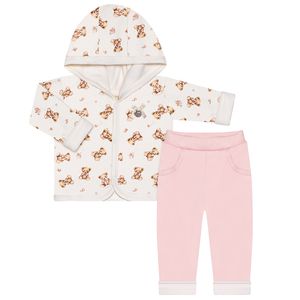 Conjunto Fofinho: Casaco c/ capuz e Calça para bebê em algodão egípcio e forro em soft Ursa Floral - Mini & Co.