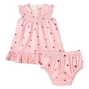 Vestido com Calcinha para bebê em tricoline Poá Rose Claro - Tip Top