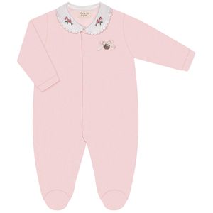 Macacão longo c/ golinha para bebê em plush Ursa Floral Rosa - Mini & Co.