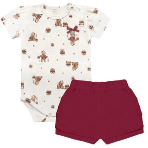 Body curto c/ Short babadinhos para bebê em algodão egípcio Apple Bear - Mini & Co.