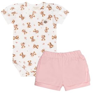 Body curto c/ Short babadinhos para bebê em algodão egípcio Ursa Floral - Mini & Co.