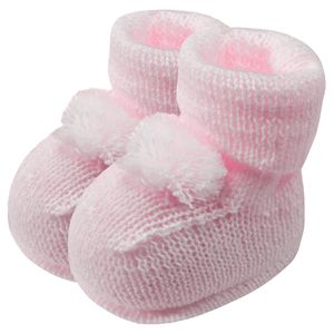 Botinha para bebê em tricot Pompom Rosa - Roana